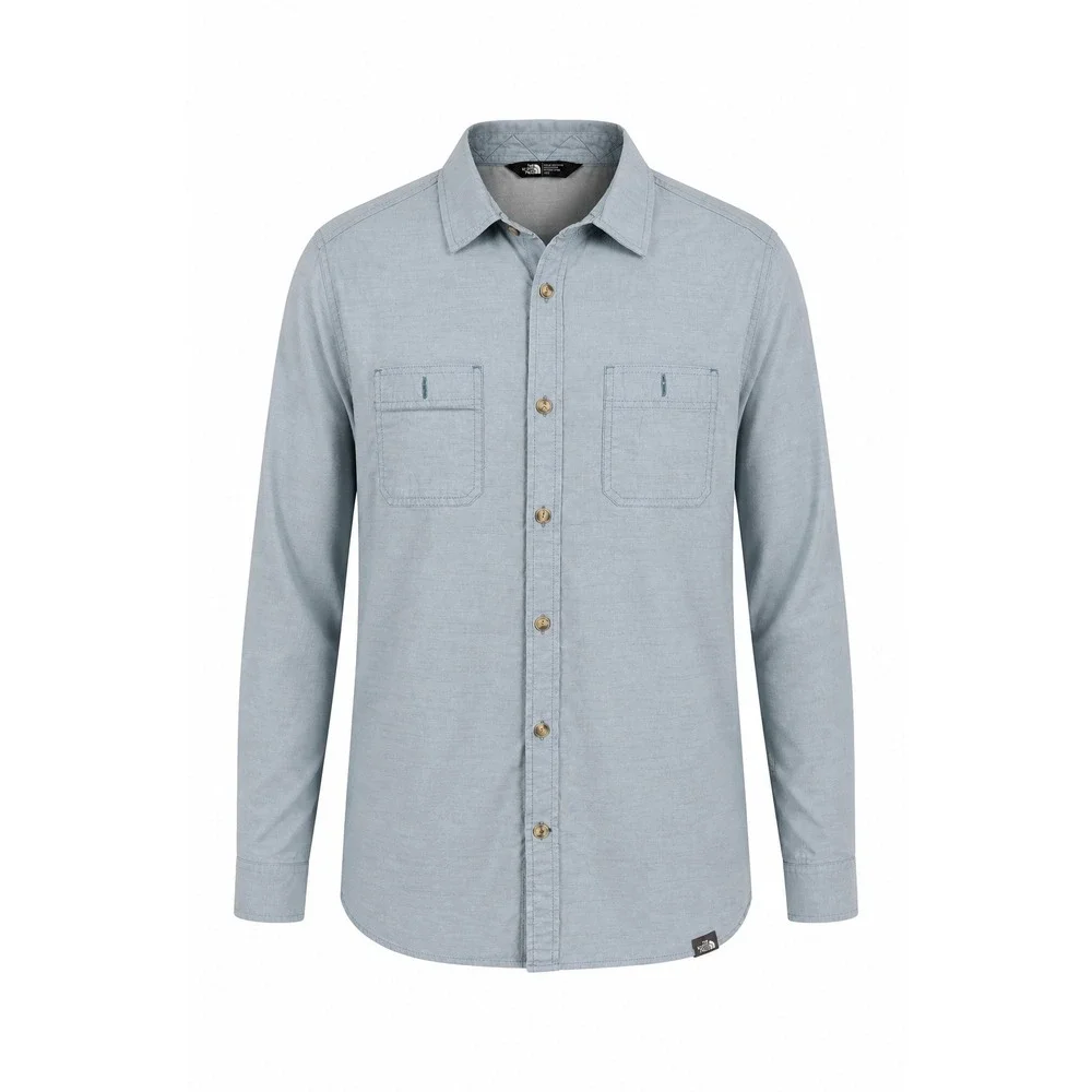 The North Face Mens Large Light Blue Utility Button Down Shirt Hiking Outdoor